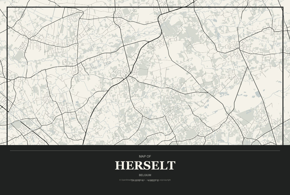 Herselt, Belgium City Map Aluminum Sign in Museum Plaque style