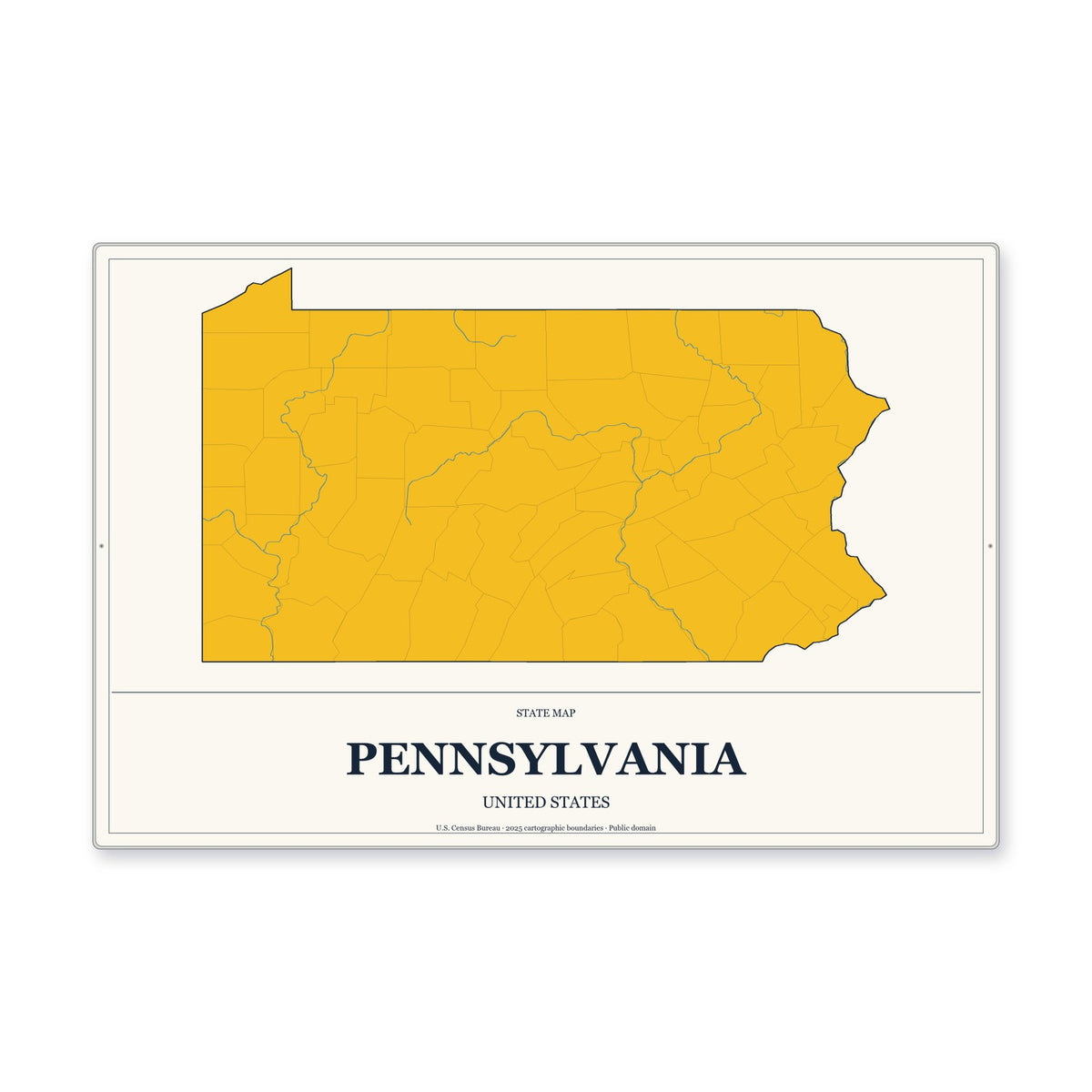Pennsylvania state map aluminum sign in Citrine Modern style