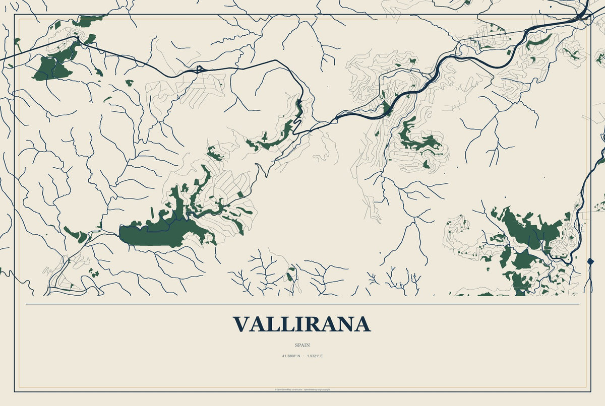 Vallirana, Spain City Map Aluminum Sign in Coastal Cutout style