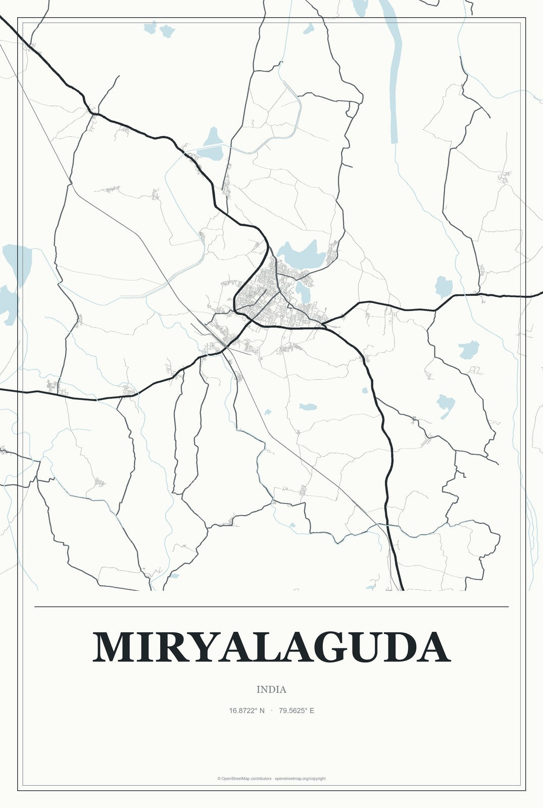 Miryalaguda, India City Map Aluminum Sign in Gallery Air style