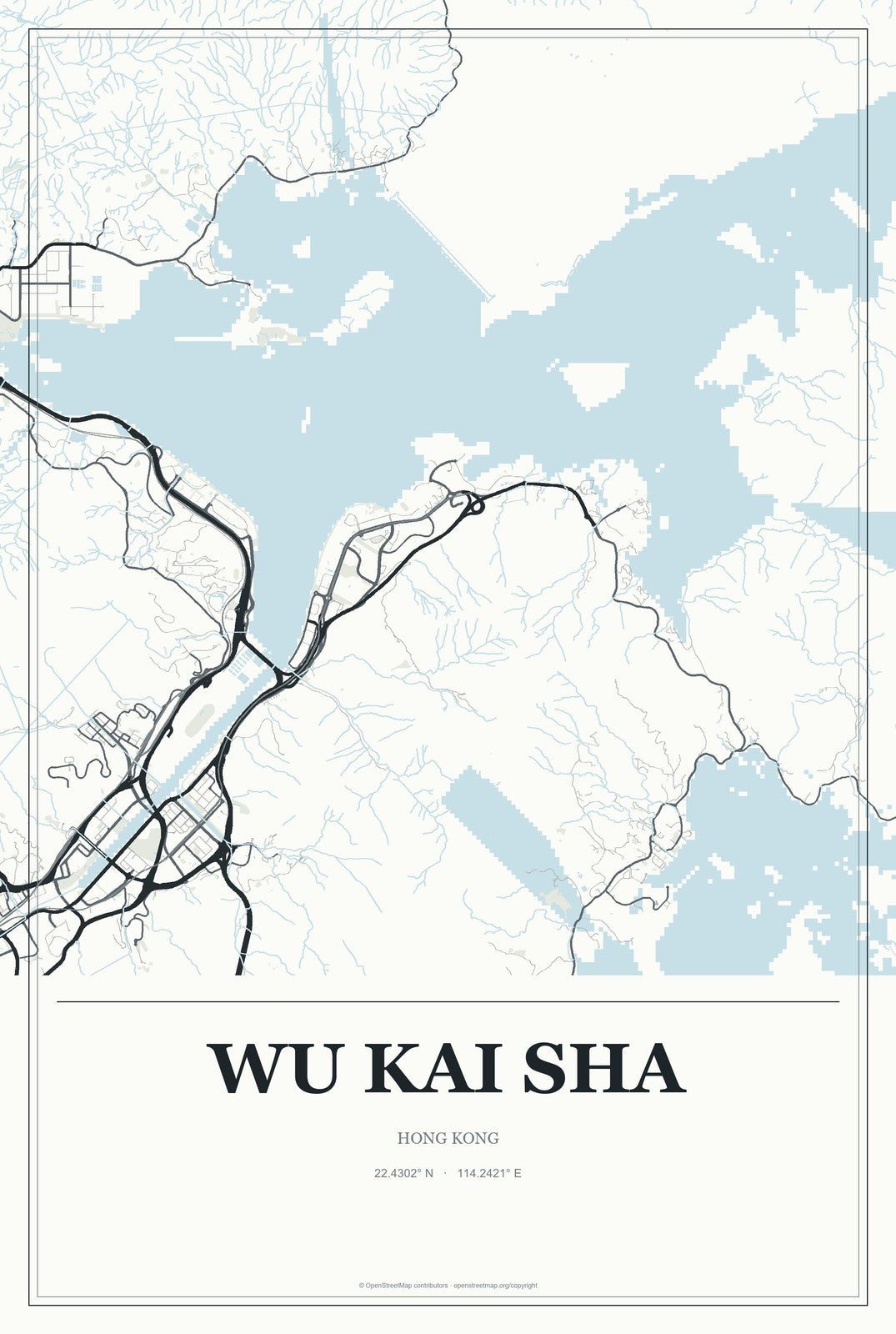 Wu Kai Sha, Hong Kong City Map Aluminum Sign in Gallery Air style