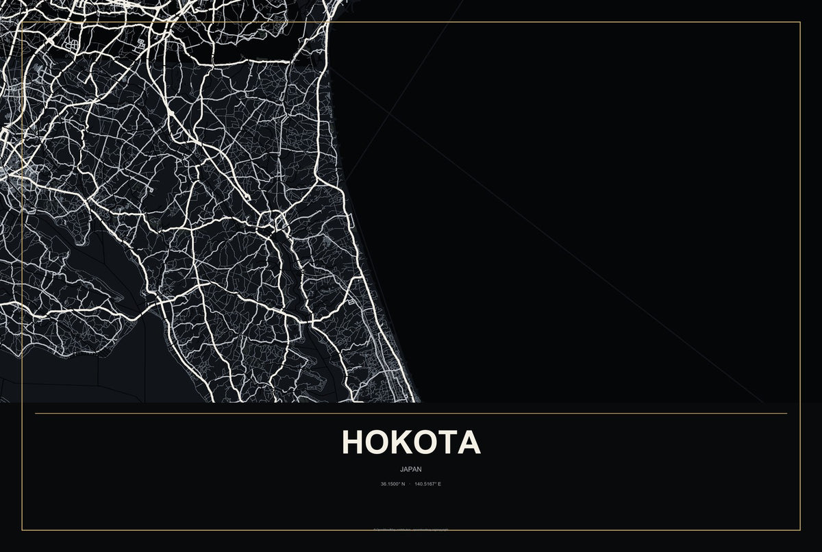 Hokota, Japan City Map Aluminum Sign in Metropolitan Noir style