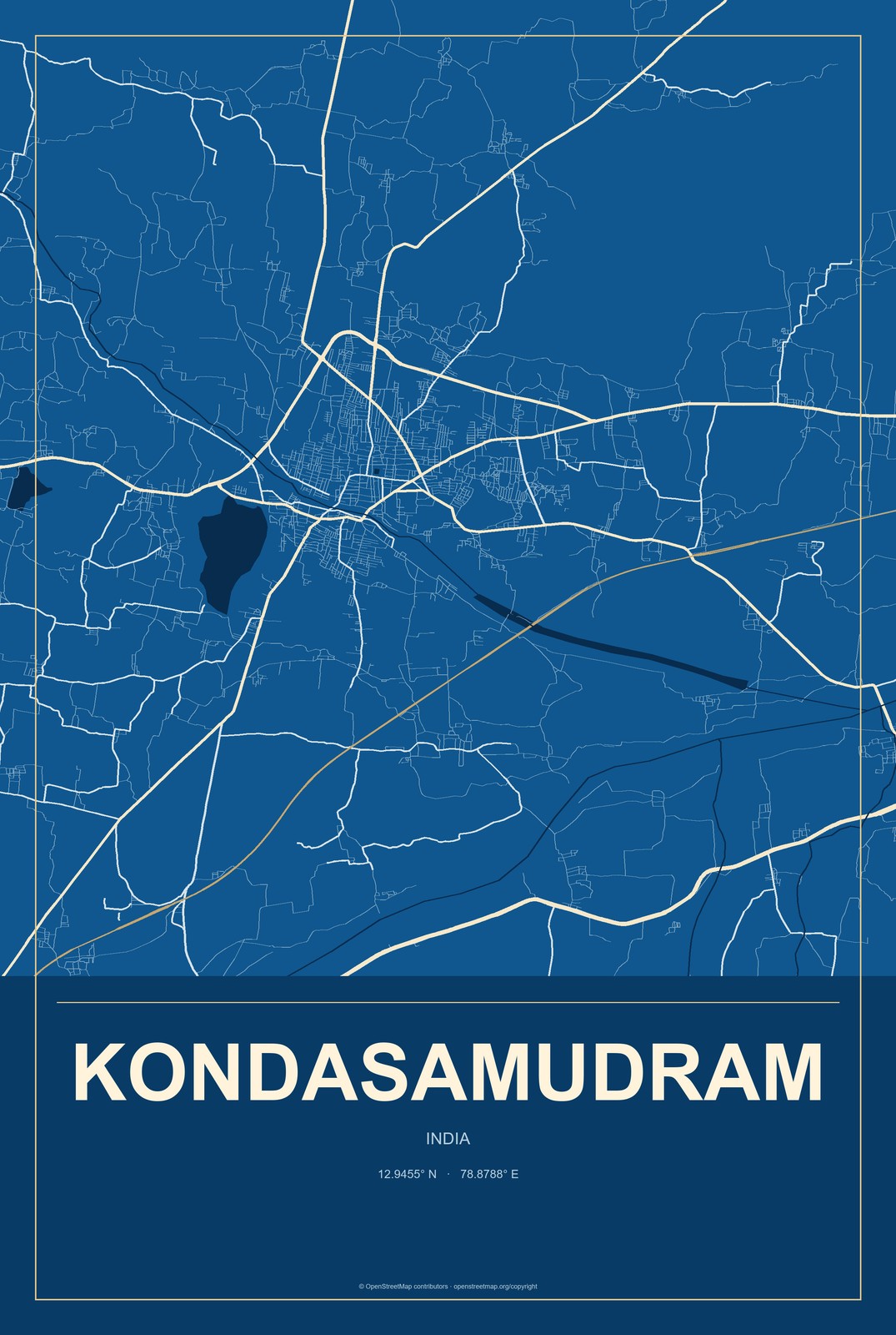 Kondasamudram, India City Map Aluminum Sign in Harbor Cobalt style