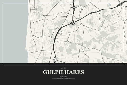 Gulpilhares, Portugal City Map Aluminum Sign in Museum Plaque style