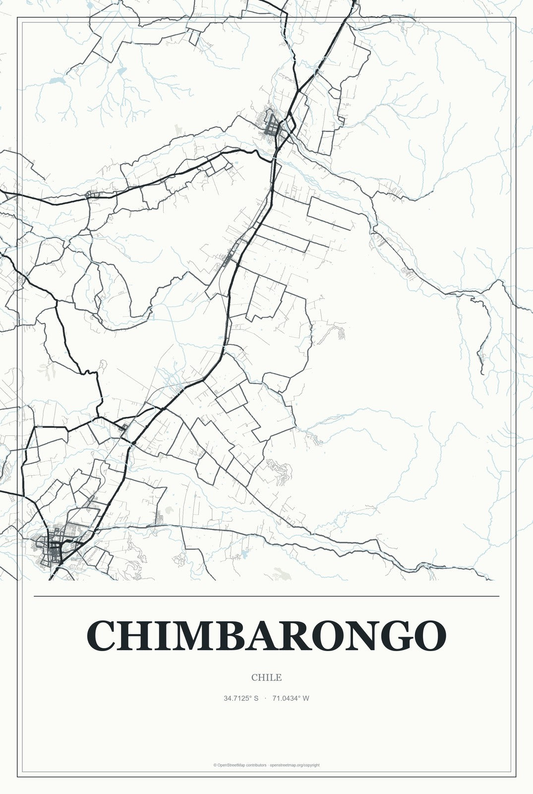 Chimbarongo, Chile City Map Aluminum Sign in Gallery Air style