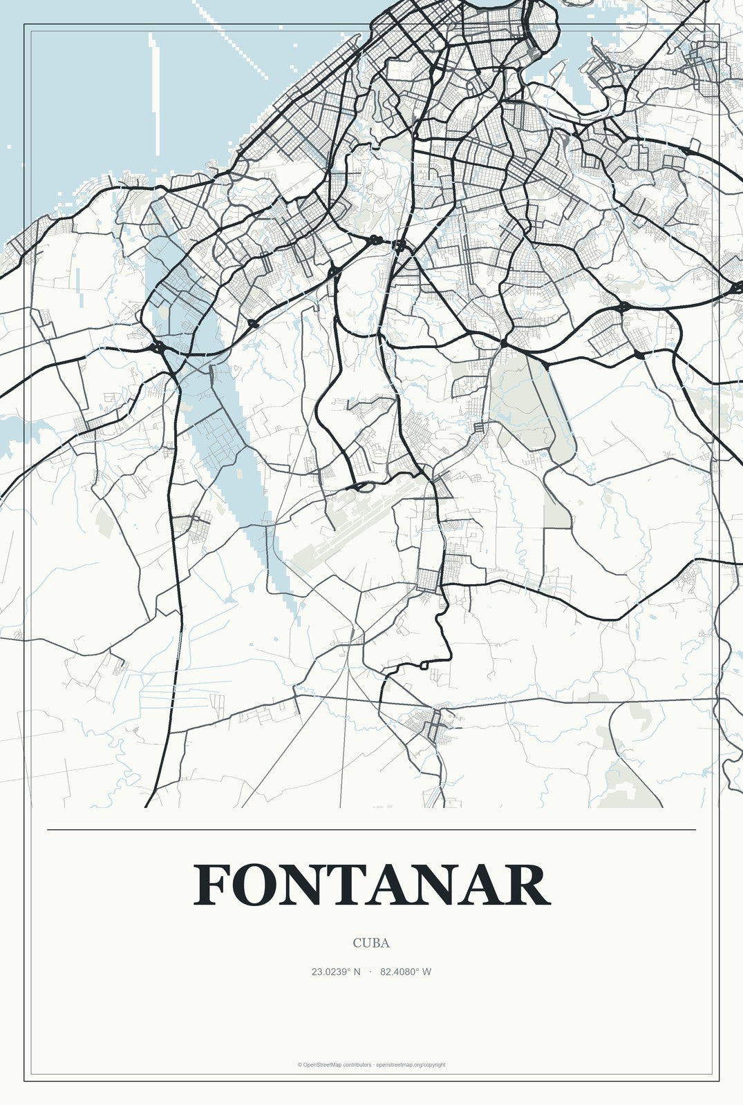 Fontanar, Cuba City Map Aluminum Sign in Gallery Air style