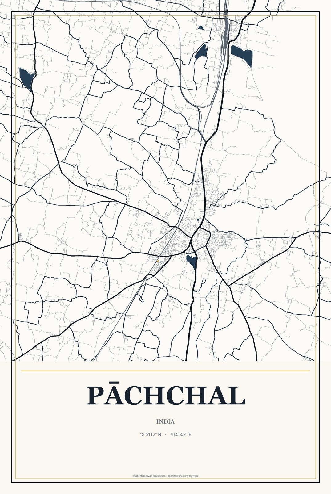 Pāchchal, India City Map Aluminum Sign in Citrine Modern style