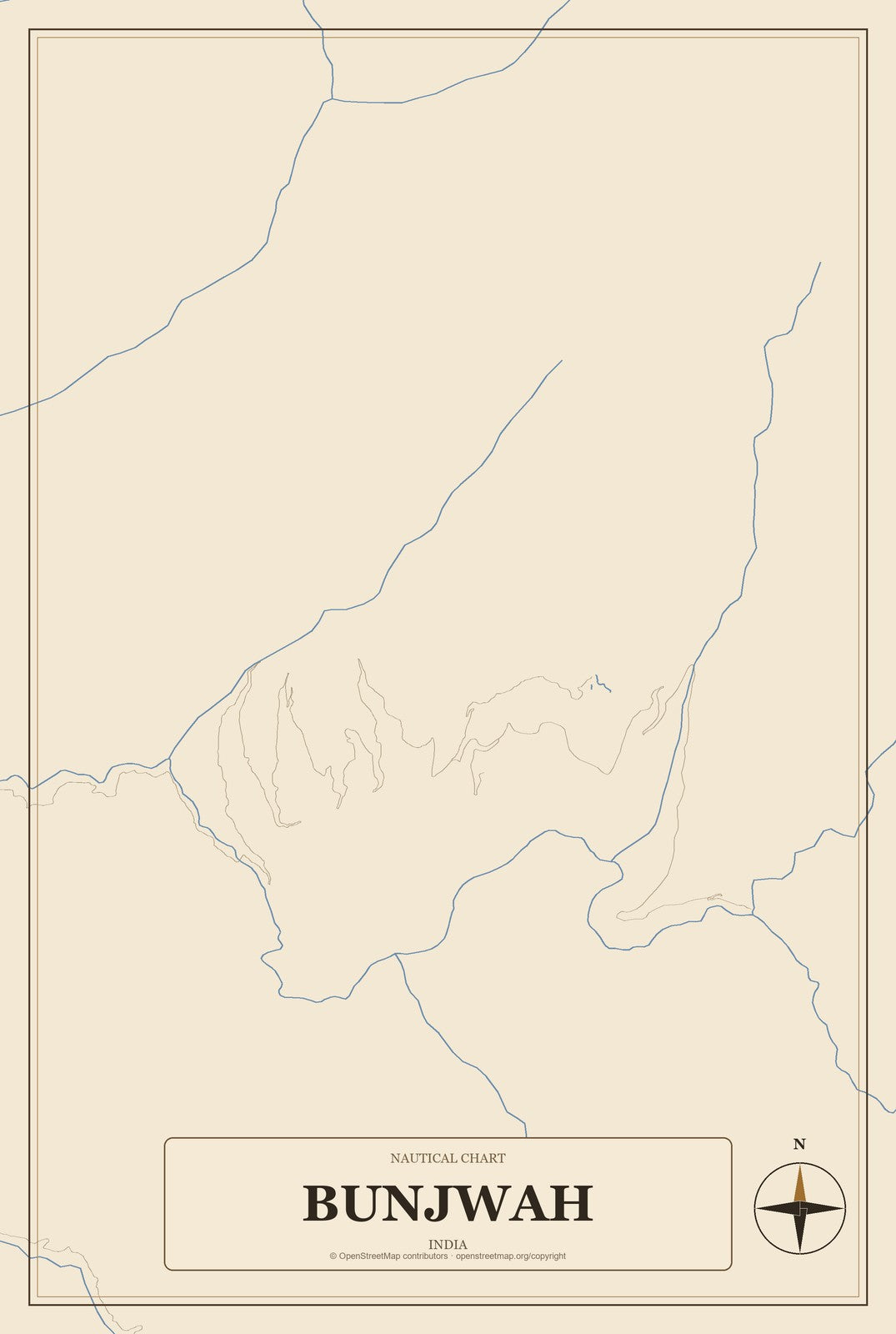 Bunjwah, India City Map Aluminum Sign in Heritage Nautical style