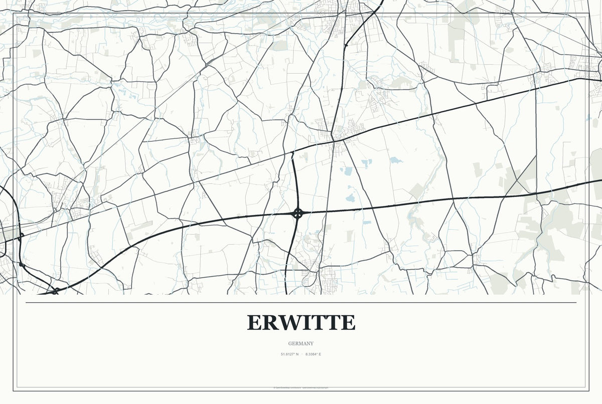 Erwitte, Germany City Map Aluminum Sign in Gallery Air style