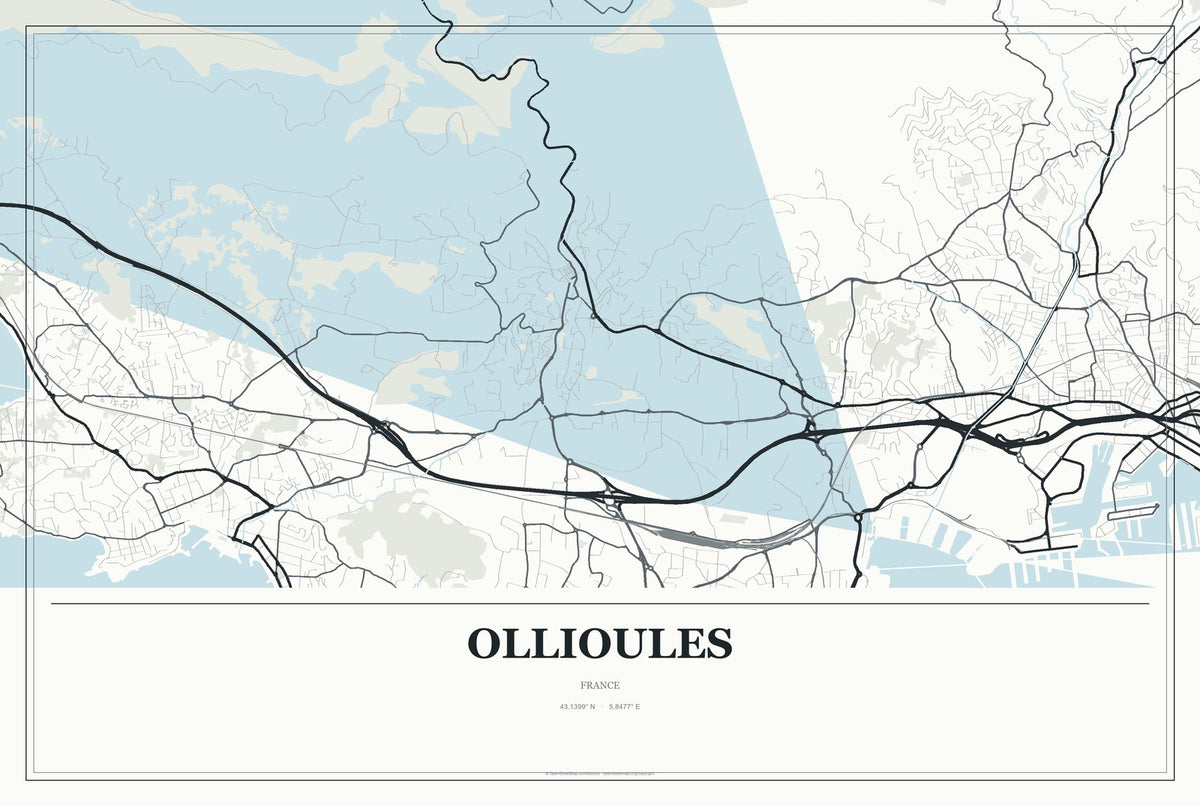 Ollioules, France City Map Aluminum Sign in Gallery Air style