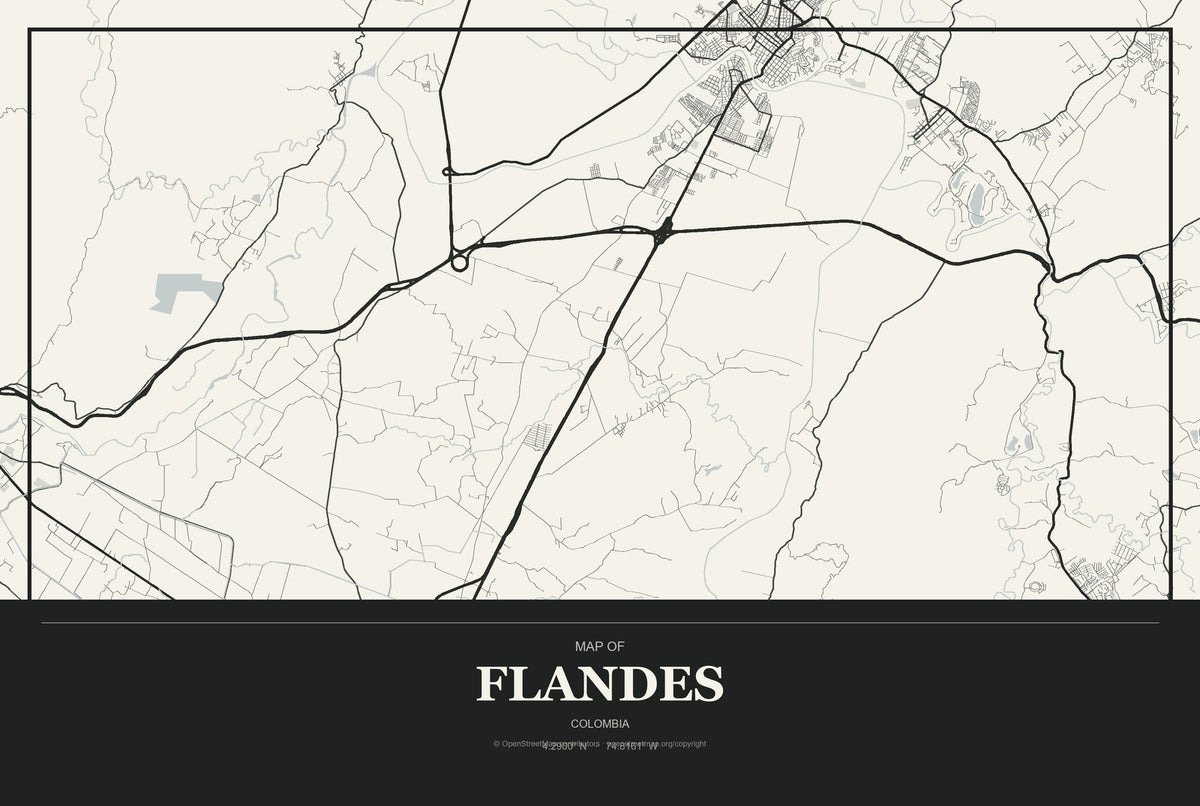 Flandes, Colombia City Map Aluminum Sign in Museum Plaque style