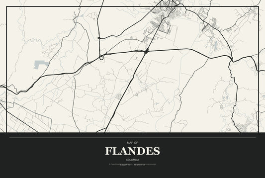 Flandes, Colombia City Map Aluminum Sign in Museum Plaque style
