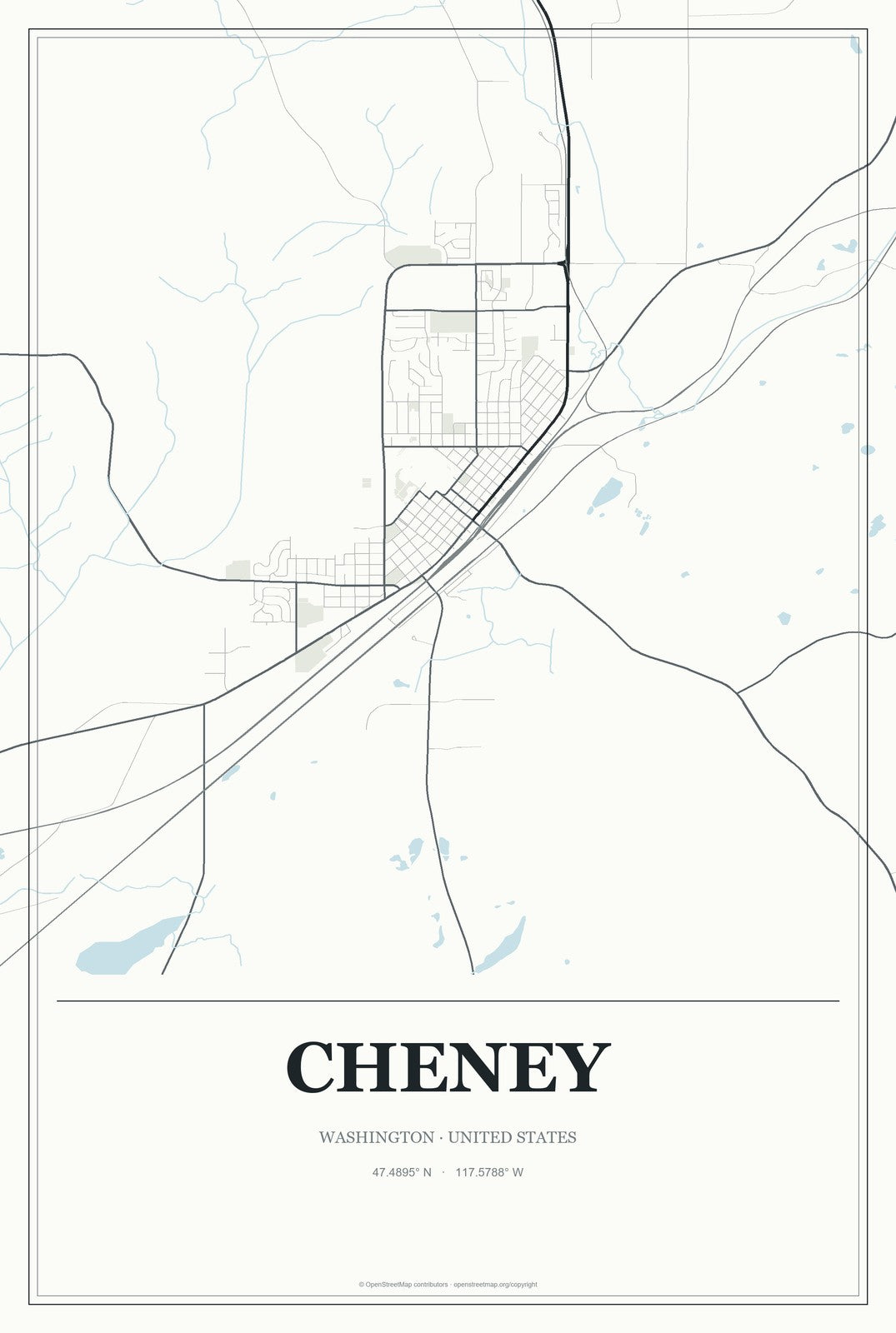 Cheney, Washington City Map Aluminum Sign in Gallery Air style
