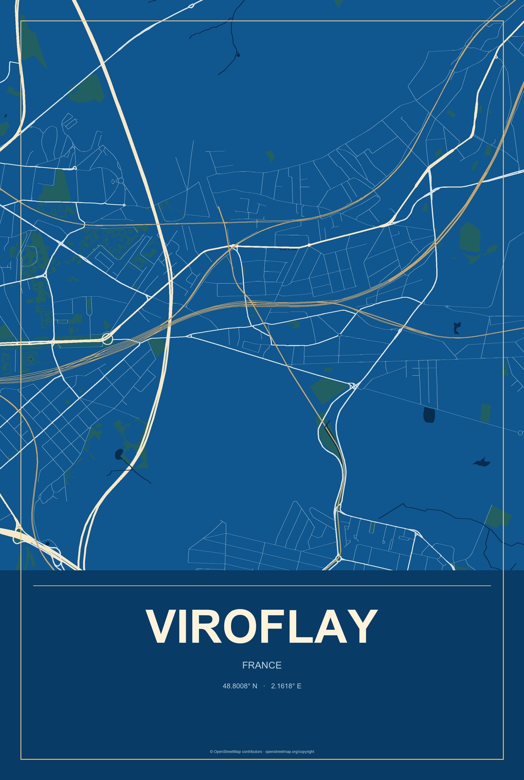 Viroflay, France City Map Aluminum Sign in Harbor Cobalt style