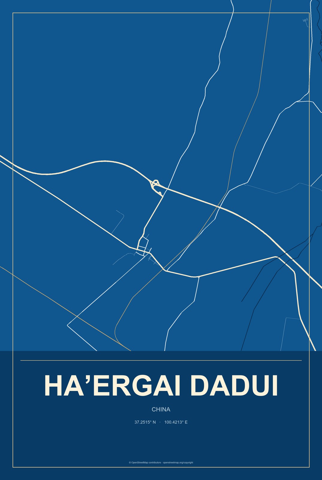 Ha’ergai Dadui, China City Map Aluminum Sign in Harbor Cobalt style