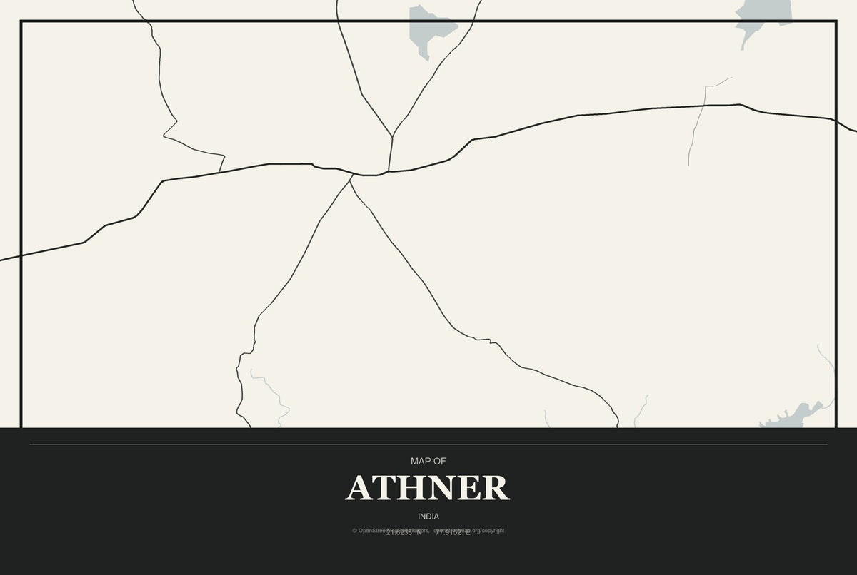 Athner, India City Map Aluminum Sign in Museum Plaque style