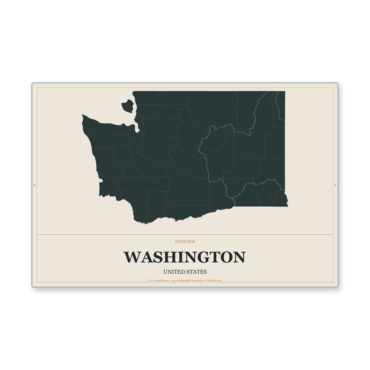 Washington state map aluminum sign in Headline Atlas style