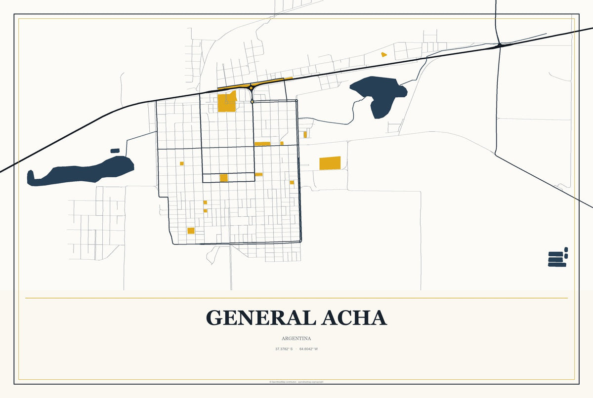 General Acha, Argentina City Map Aluminum Sign in Citrine Modern style