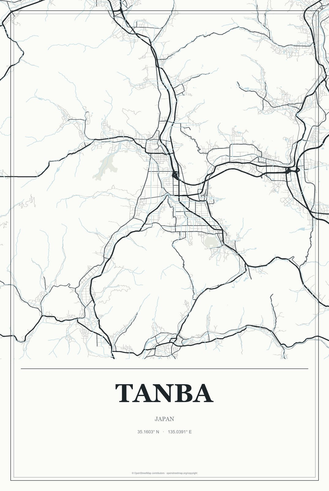 Tanba, Japan City Map Aluminum Sign in Gallery Air style