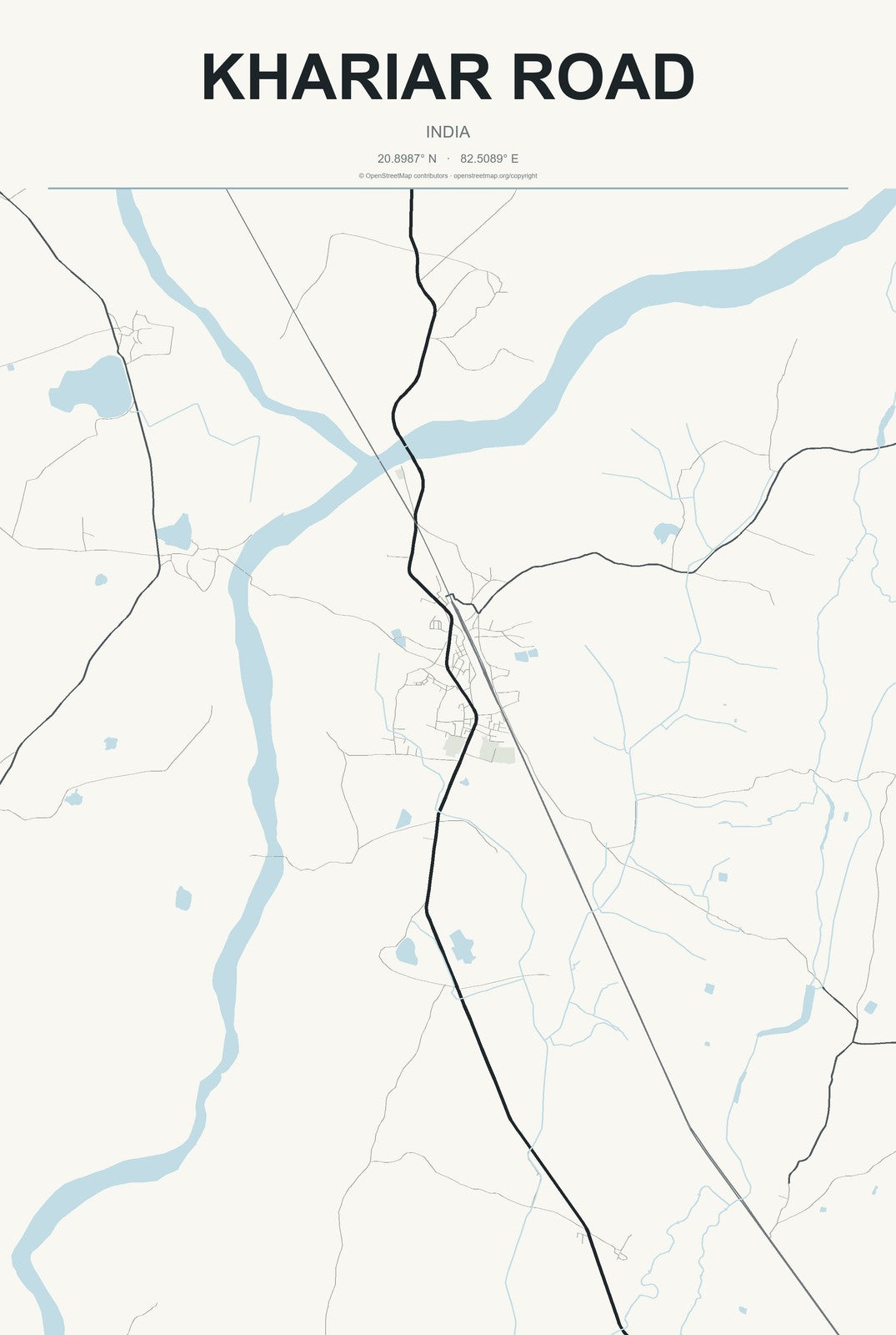 Khariar Road, India City Map Aluminum Sign in Headline Atlas style