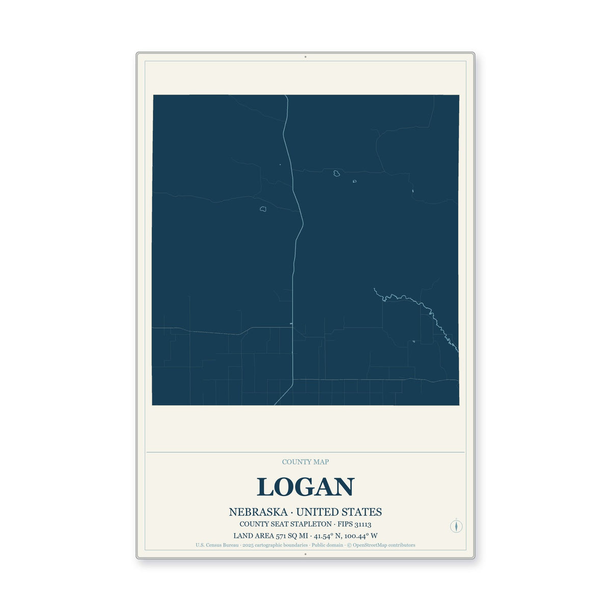 Logan County, Nebraska Map Aluminum Sign in Coastal Cutout style