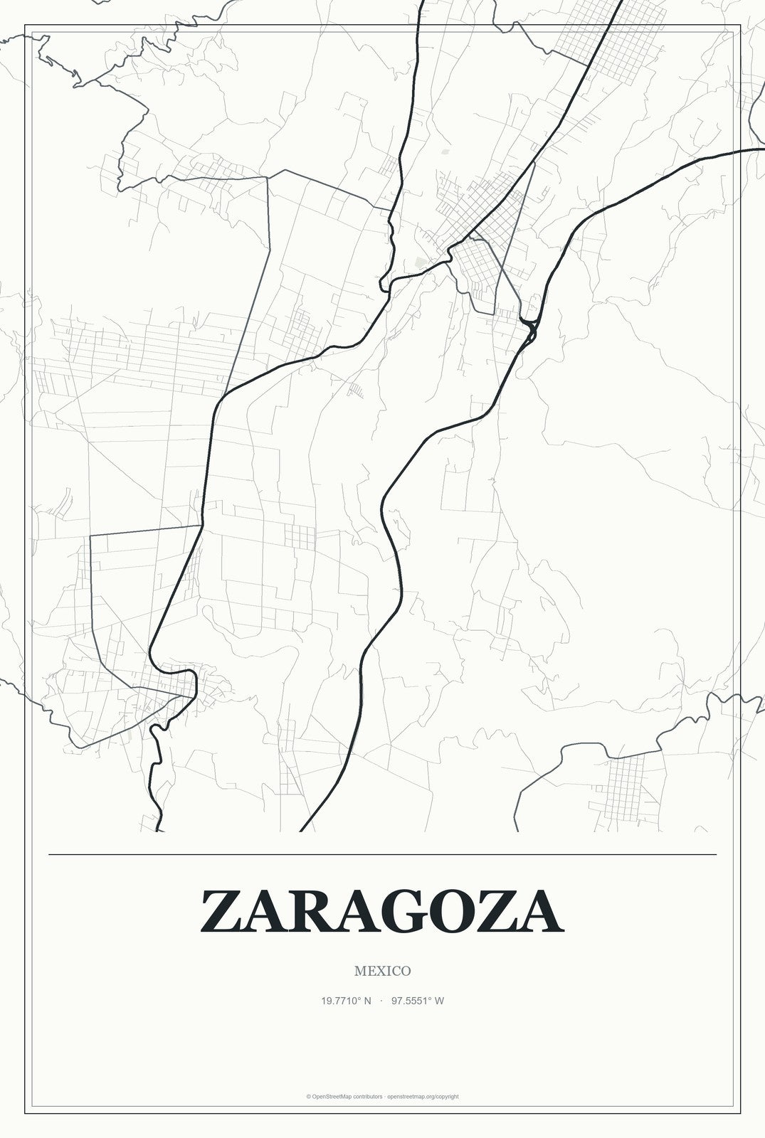 Zaragoza, Coahuila, Mexico City Map Aluminum Sign in Gallery Air style