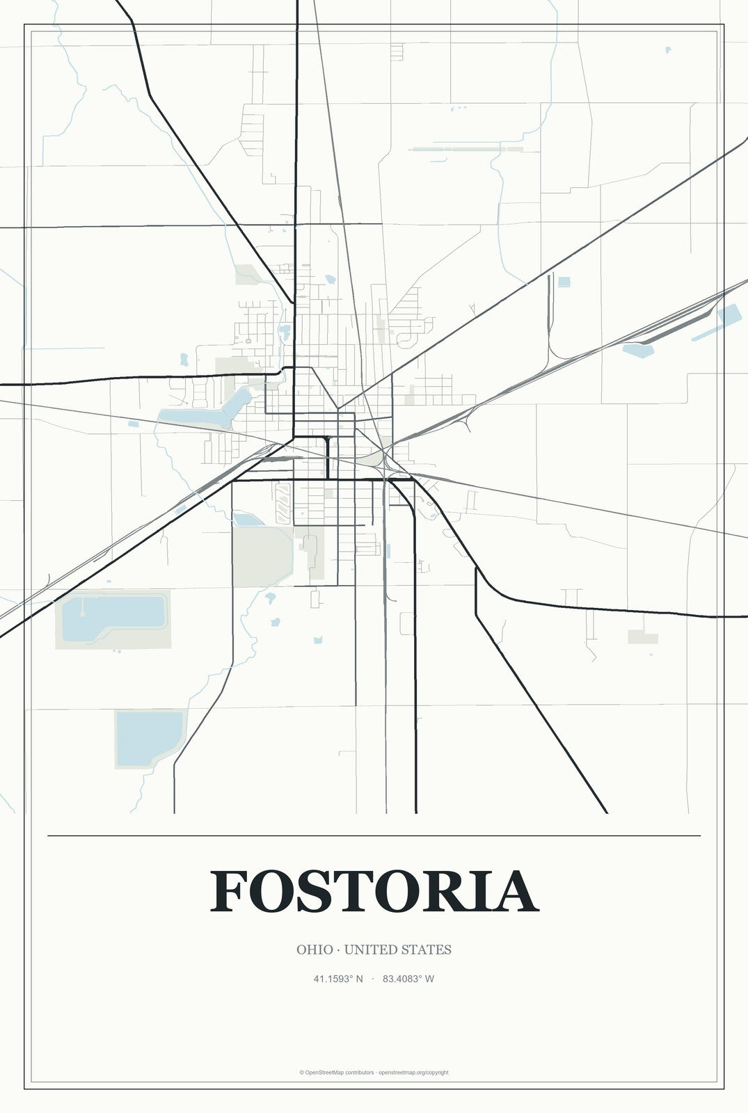 Fostoria, Ohio City Map Aluminum Sign in Gallery Air style