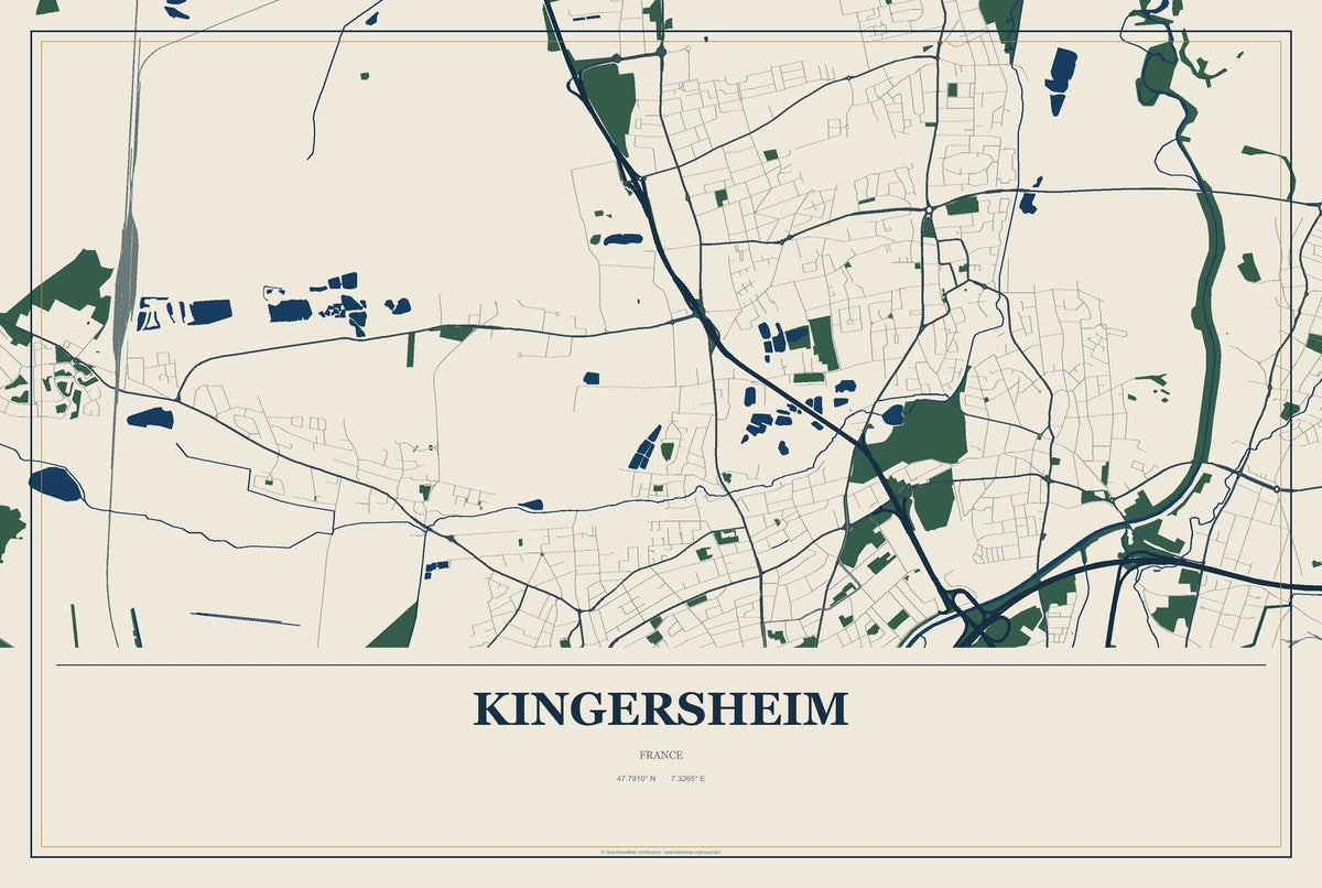 Kingersheim, France City Map Aluminum Sign in Coastal Cutout style