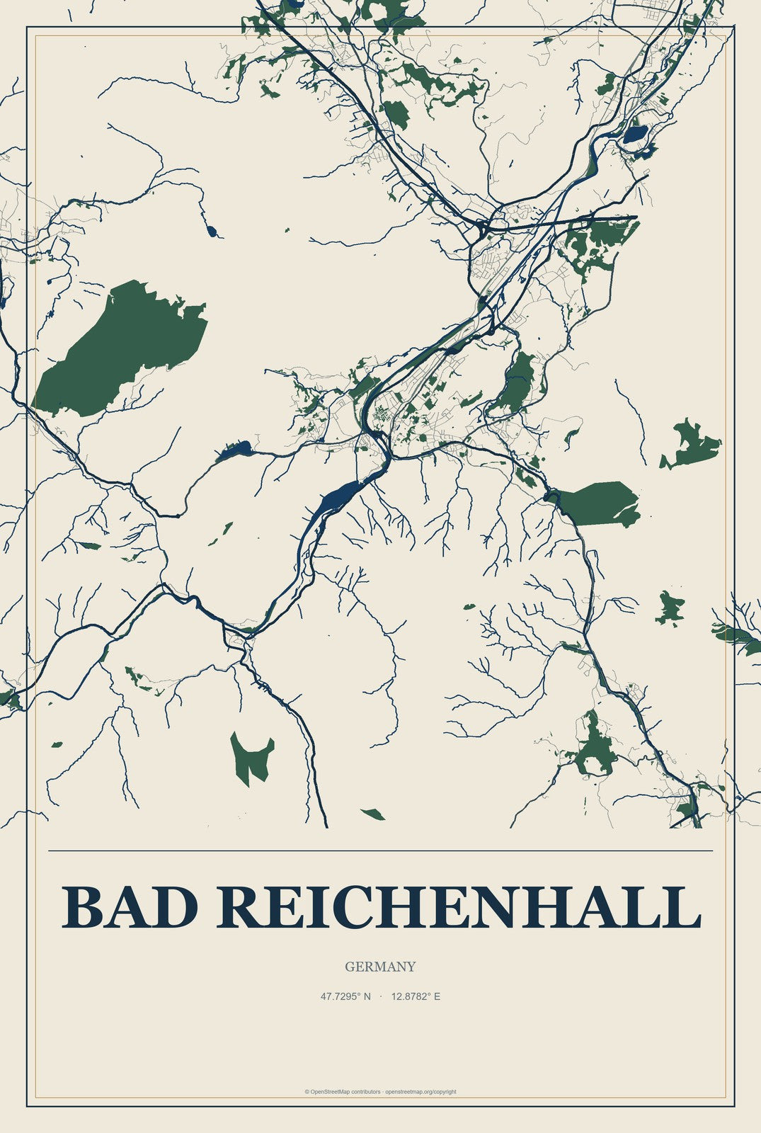 Bad Reichenhall, Germany City Map Aluminum Sign in Coastal Cutout style