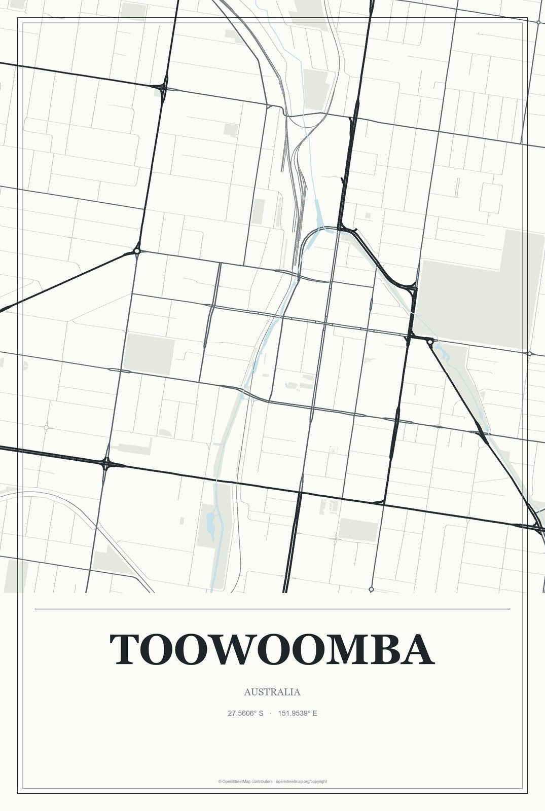 Toowoomba, Australia City Map Aluminum Sign in Gallery Air style