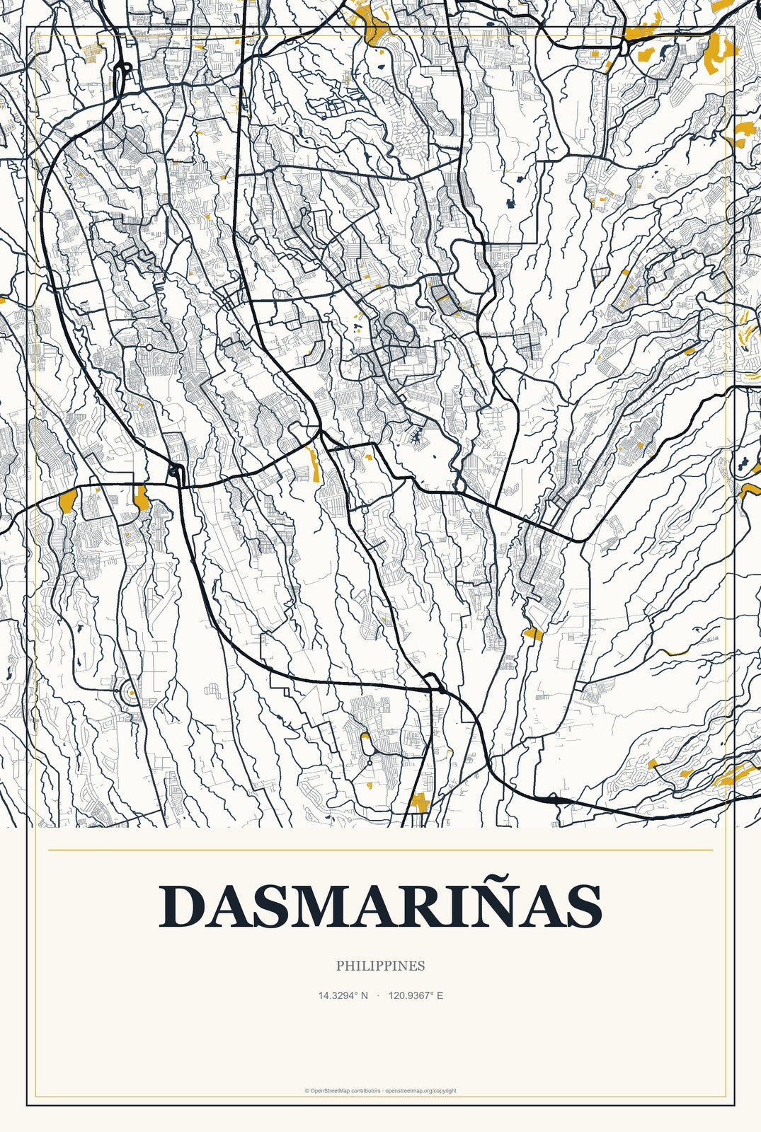 Dasmariñas, Philippines City Map Aluminum Sign in Citrine Modern style