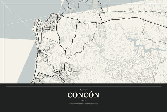 Concón, Chile City Map Aluminum Sign in Museum Plaque style