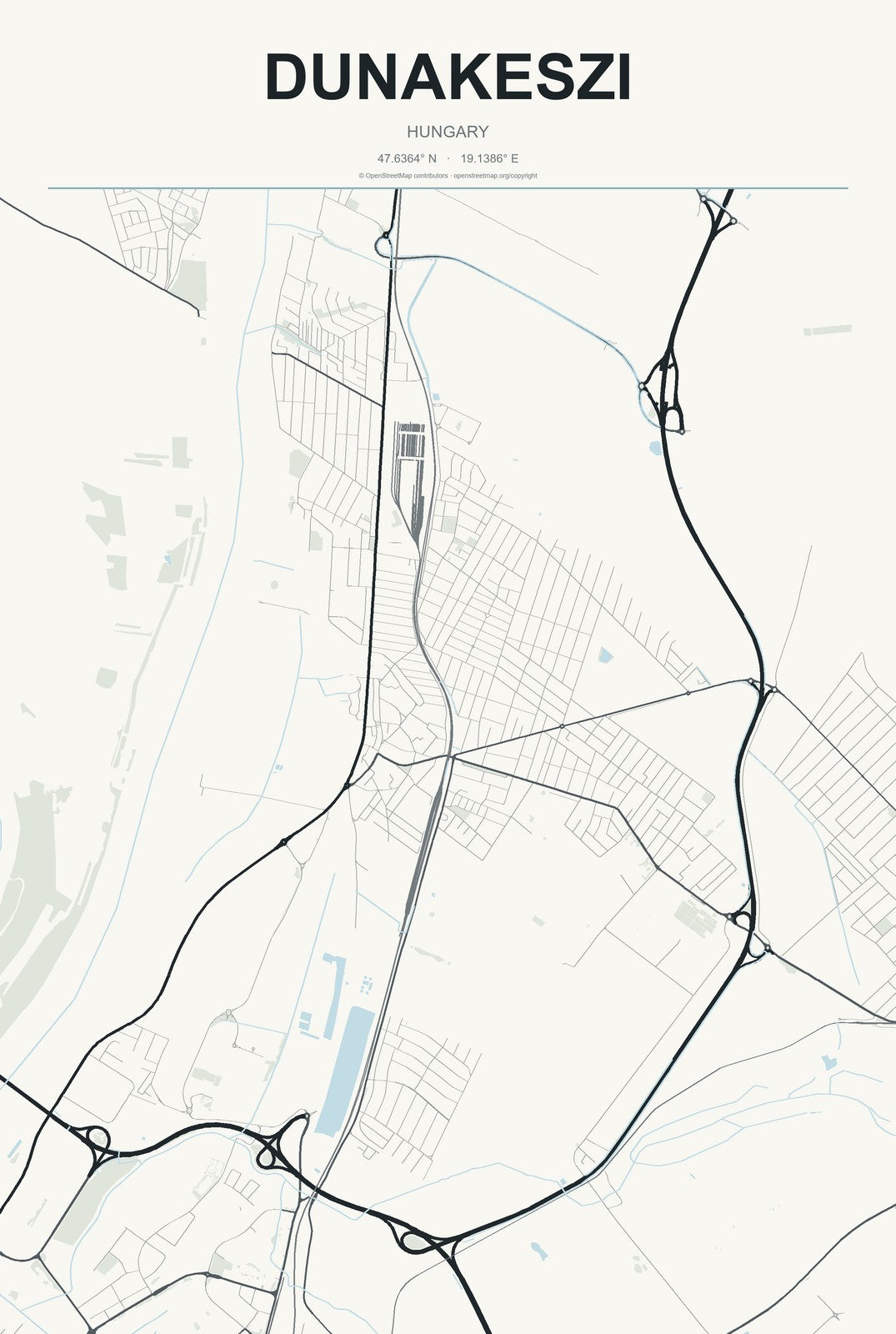 Dunakeszi, Hungary City Map Aluminum Sign in Headline Atlas style