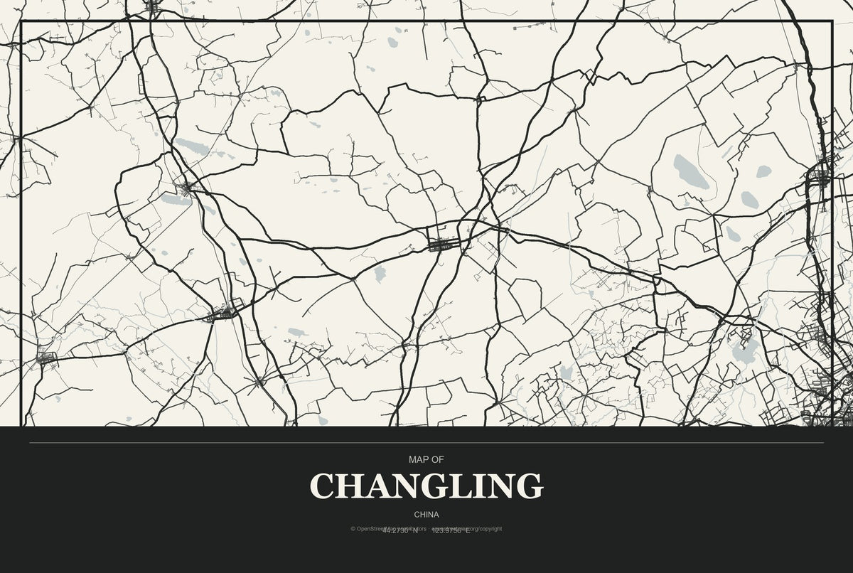 Changling, Chongqing, China City Map Aluminum Sign in Museum Plaque style