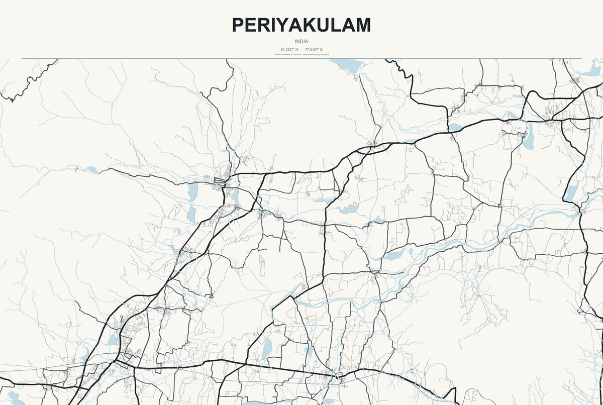 Periyakulam, India City Map Aluminum Sign in Headline Atlas style
