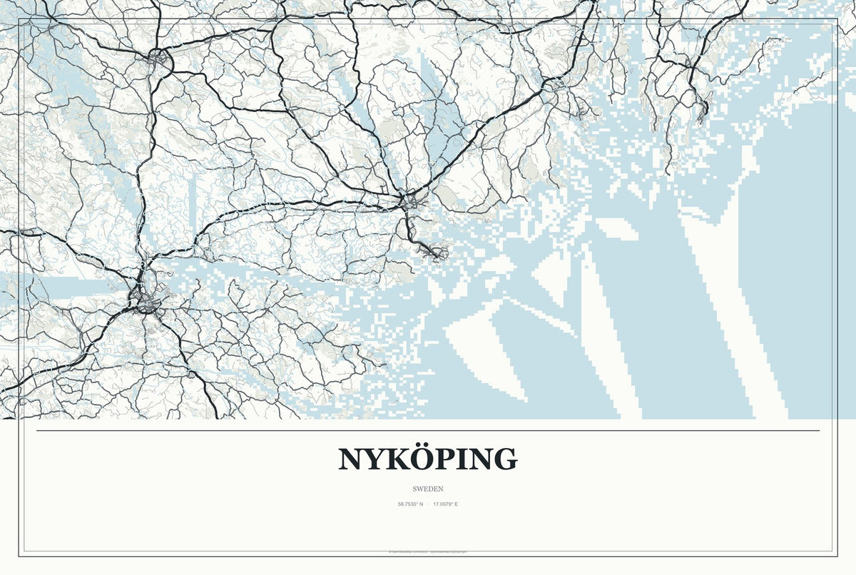 Nyköping, Sweden City Map Aluminum Sign in Gallery Air style