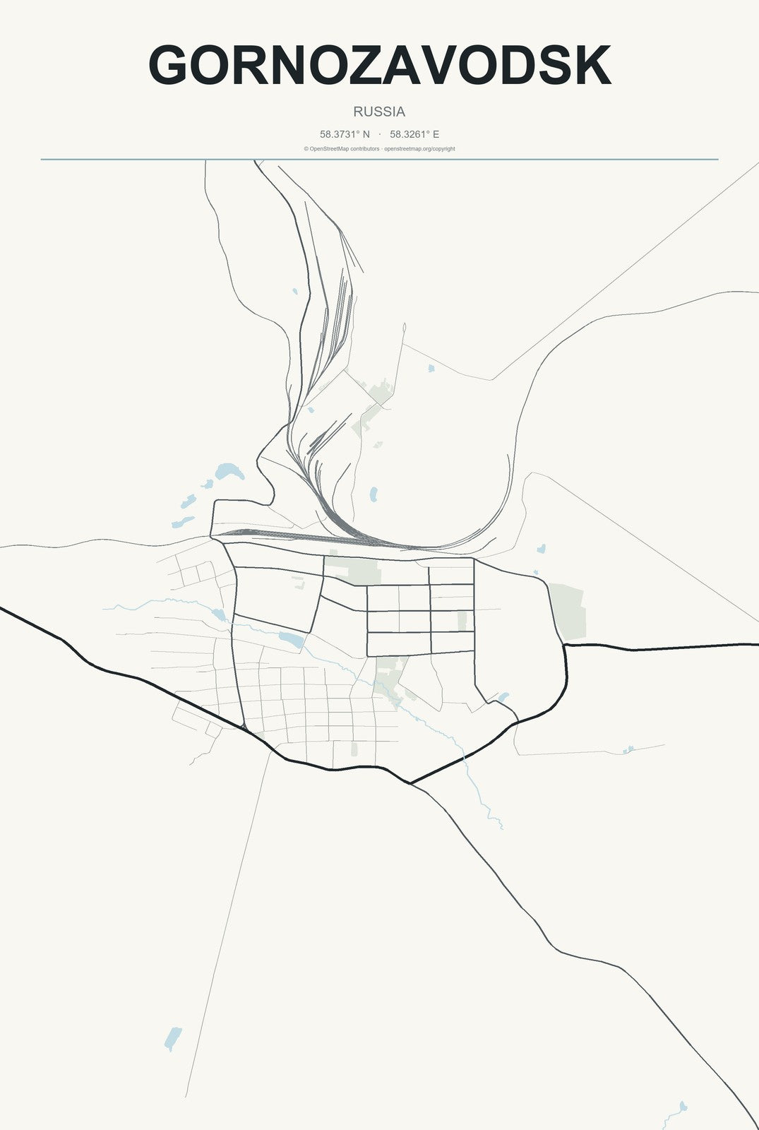 Gornozavodsk, Russia City Map Aluminum Sign in Headline Atlas style