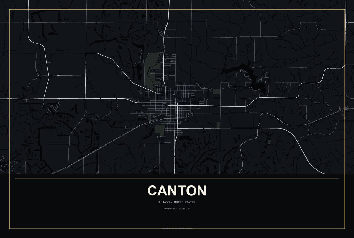 Canton, Illinois City Map Aluminum Sign in Metropolitan Noir style