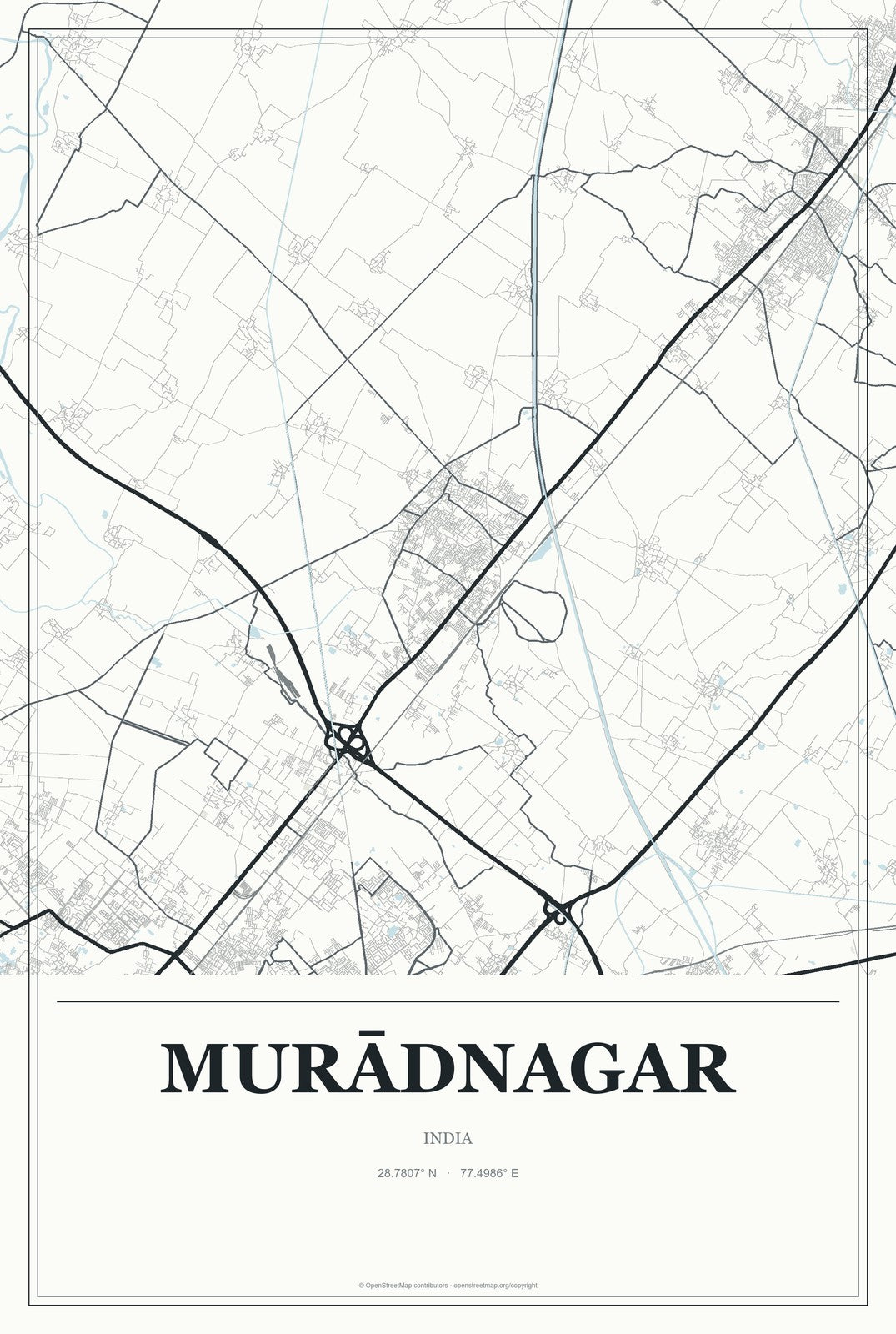 Murādnagar, India City Map Aluminum Sign in Gallery Air style