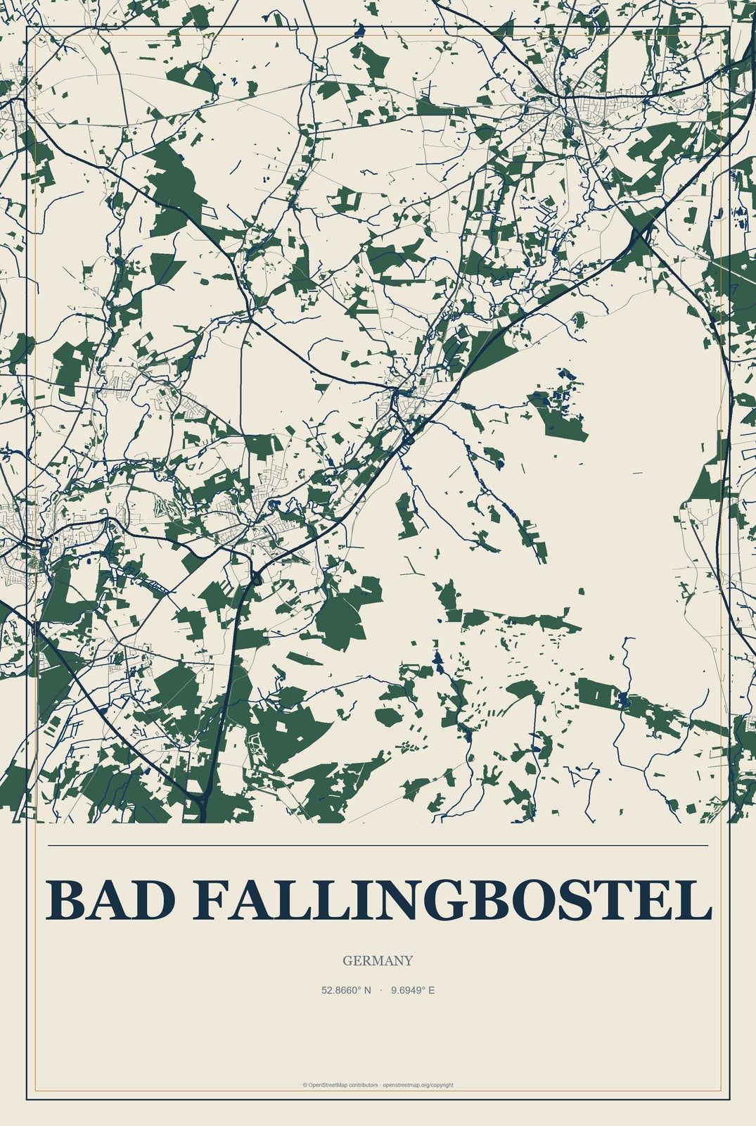 Bad Fallingbostel, Germany City Map Aluminum Sign in Coastal Cutout style