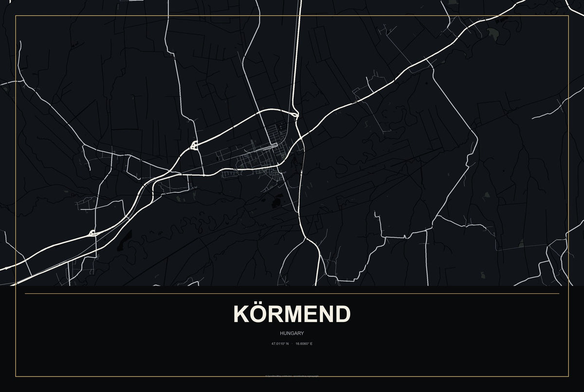 Körmend, Hungary City Map Aluminum Sign in Metropolitan Noir style