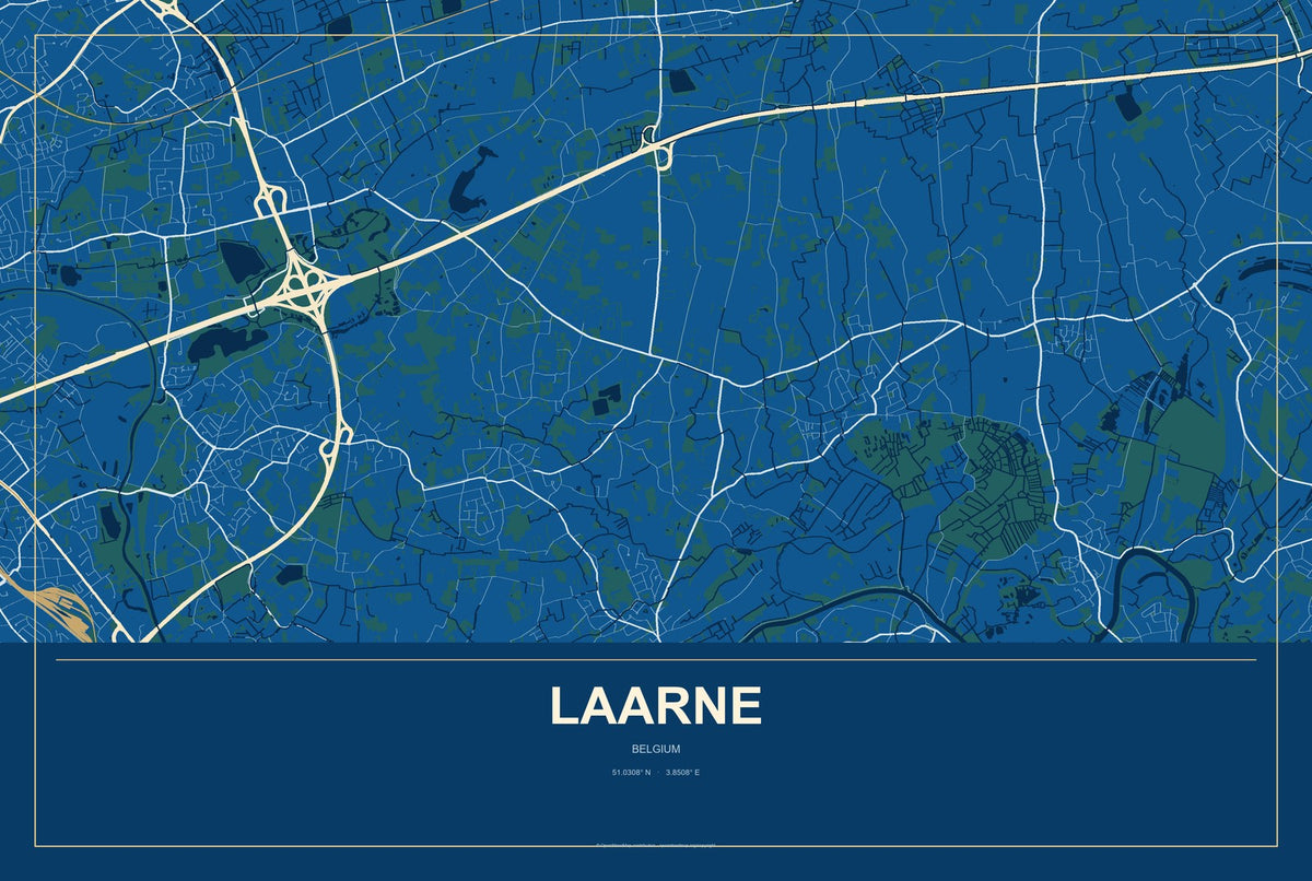 Laarne, Belgium City Map Aluminum Sign in Harbor Cobalt style