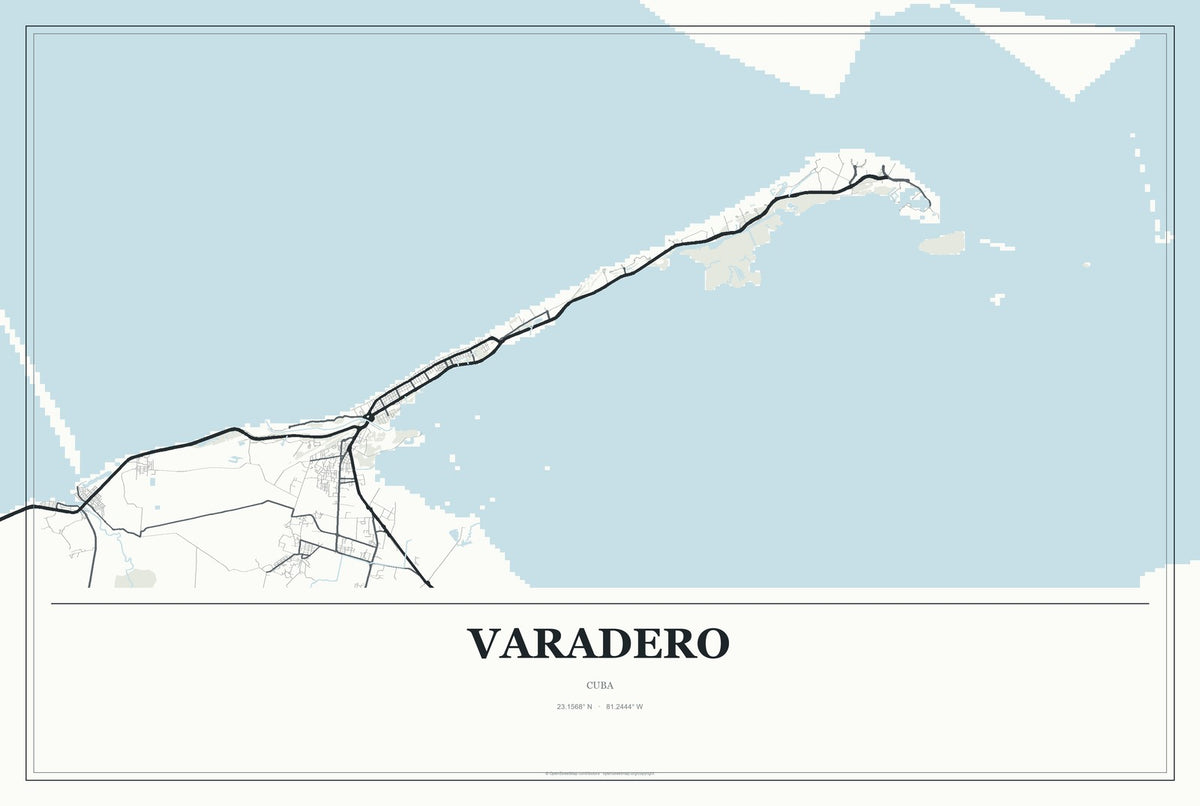 Varadero, Cuba City Map Aluminum Sign in Gallery Air style