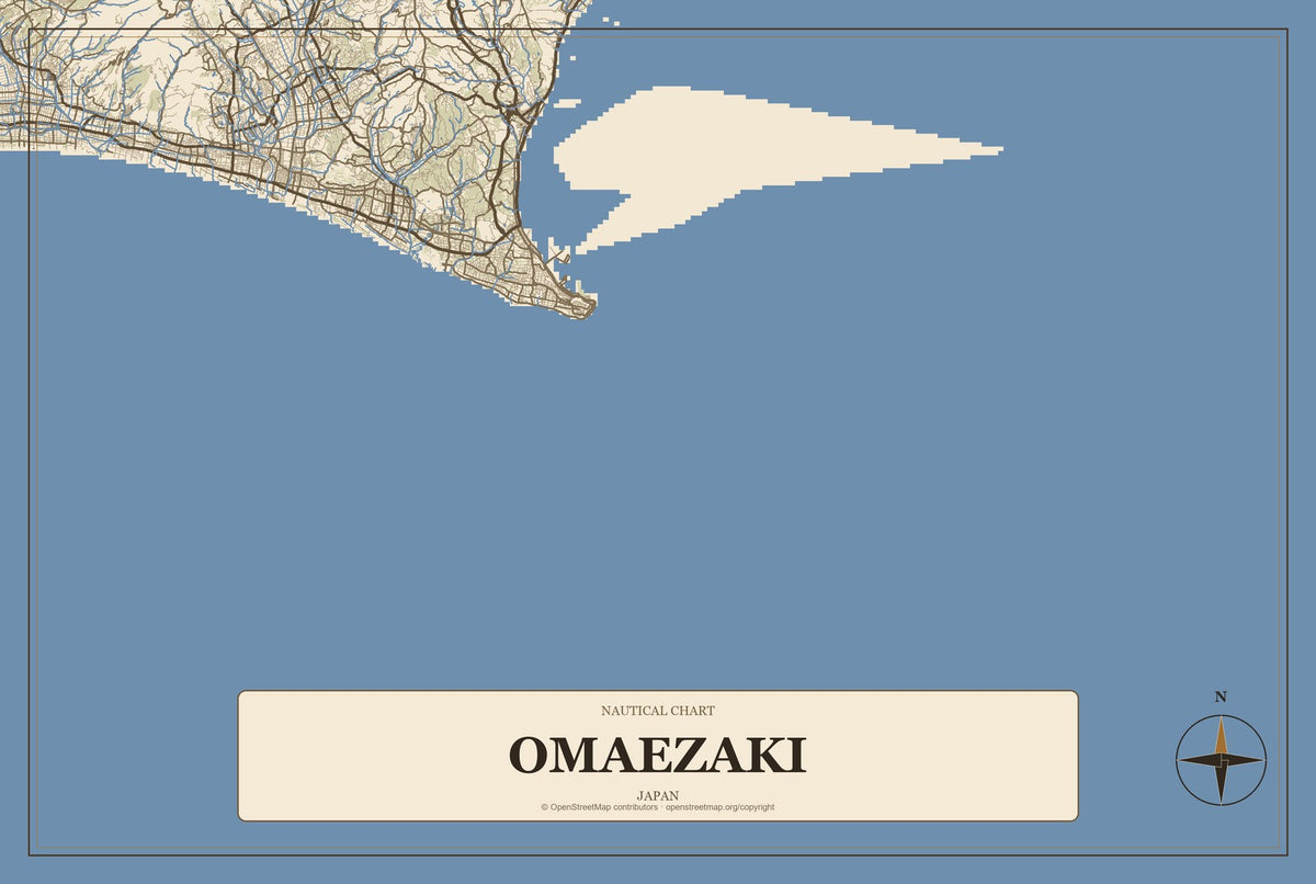 Omaezaki, Japan City Map Aluminum Sign in Heritage Nautical style