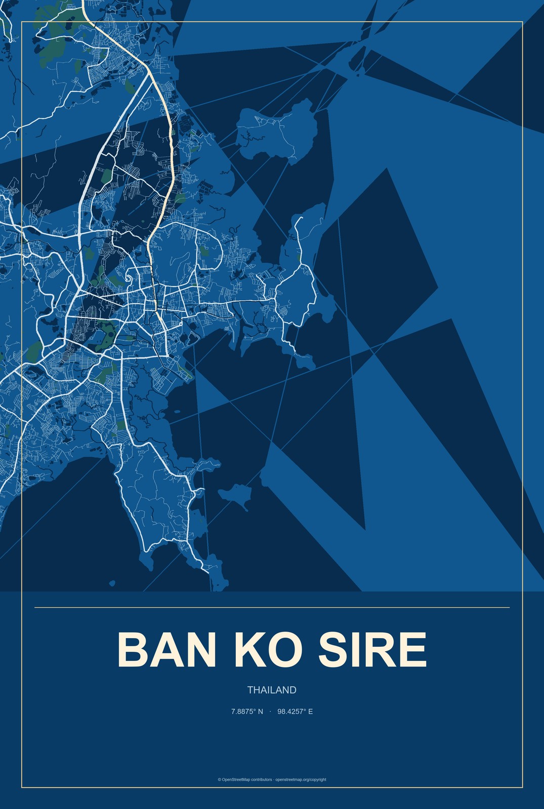 Ban Ko Sire, Thailand City Map Aluminum Sign in Harbor Cobalt style