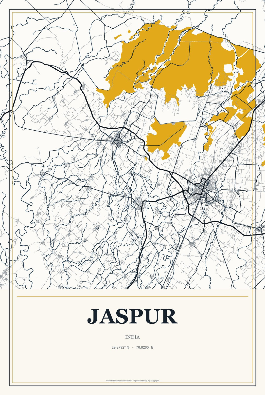 Jaspur, India City Map Aluminum Sign in Citrine Modern style