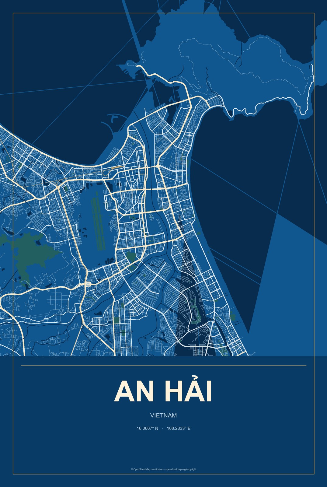 An Hải, Vietnam City Map Aluminum Sign in Harbor Cobalt style