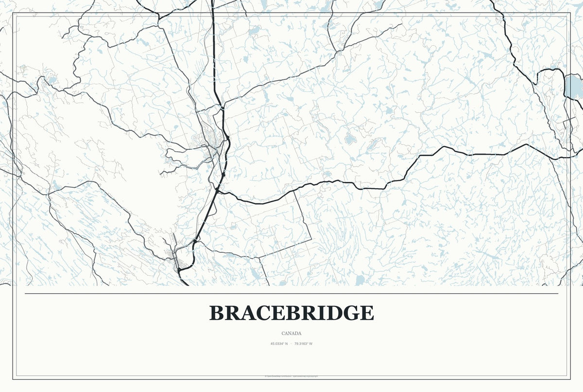 Bracebridge, Canada City Map Aluminum Sign in Gallery Air style