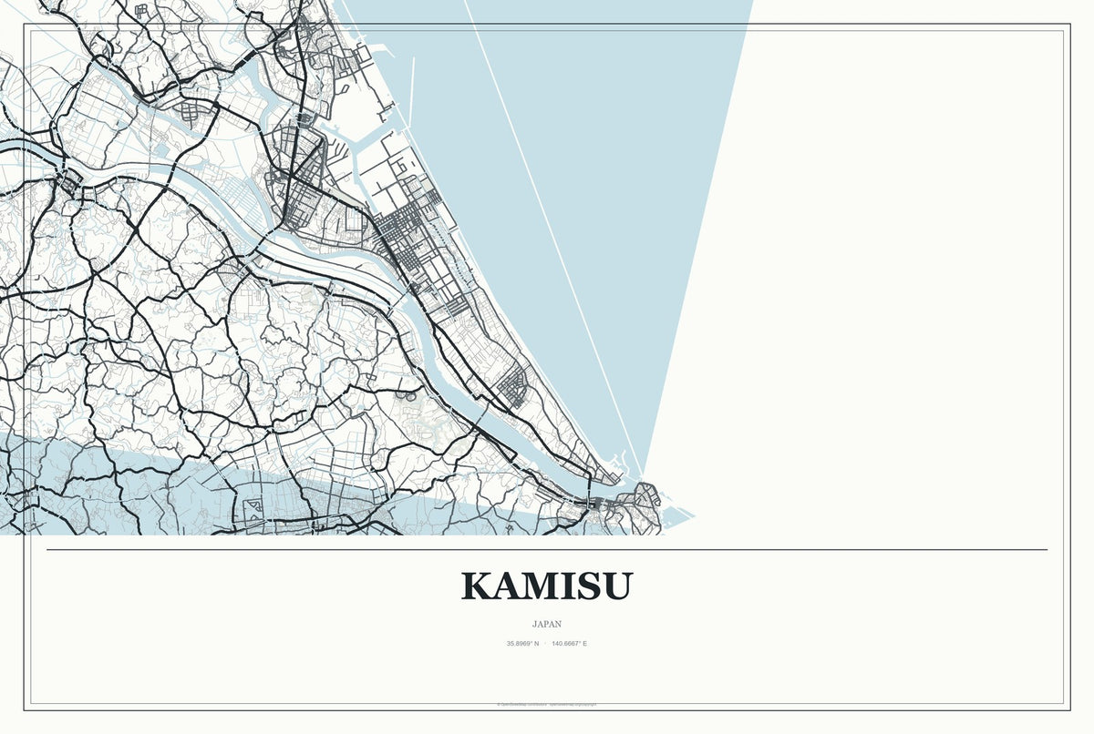 Kamisu, Japan City Map Aluminum Sign in Gallery Air style