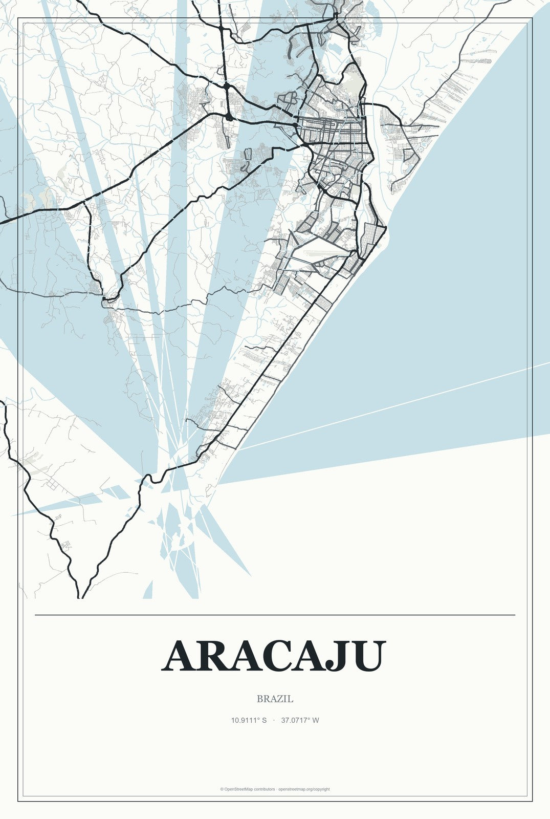 Aracaju, Brazil City Map Aluminum Sign in Gallery Air style